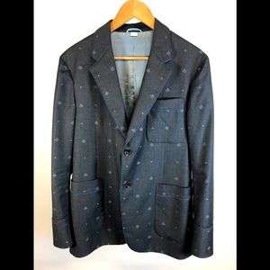 Gucci Men’s Dark Blue Bees and Hearts Print Wool Jacket Blazer size 48 Regular.